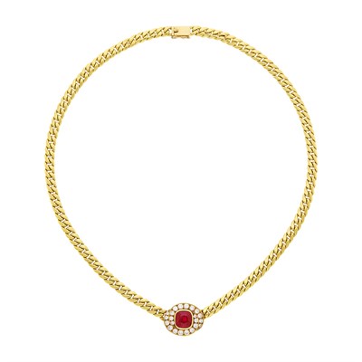 Lot 64 - Van Cleef & Arpels Gold, Ruby and Diamond Curb Link Necklace