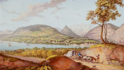 Lot 194 - Continental Porcelain Topographical Decorated Plaque of Lake Leman in Geneva