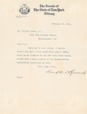 Lot 48 - ROOSEVELT, FRANKLIN D. Early typed letter...