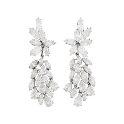 Lot 112 - Pair of Platinum and Diamond Pendant-Earrings