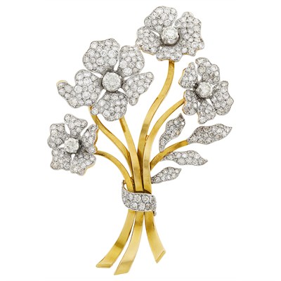 Lot 73 - Gold, Platinum and Diamond Bouquet Brooch