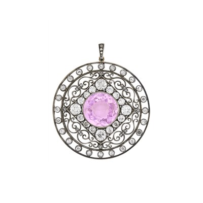 Lot 84 - August Holmström for Fabergé Antique Silver, Gold, Pink Sapphire and Diamond Brooch
