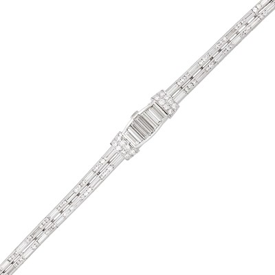 Lot 115 - Platinum and Diamond Bracelet-Watch