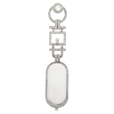Lot 83 - Cartier Platinum and Diamond Lapel-Watch