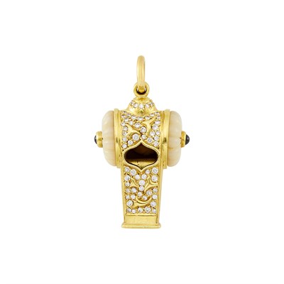 Lot 22 - Harry Winston Gold, Diamond and Mother-of-Pearl Whistle Pendant
