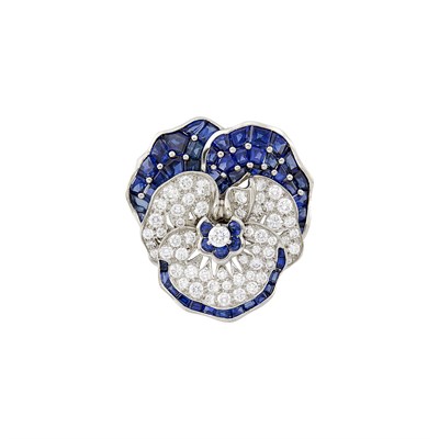 Lot 117 - Oscar Heyman & Brothers Platinum, Sapphire and Diamond Pansy Brooch
