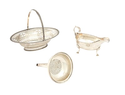Lot 176 - George III Sterling Silver Sweetmeat Basket, Wine Funnel and Cream Boat