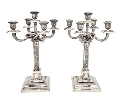 Lot 1188 - Pair of Danish Silver Five-Light Candelabra...