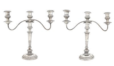 Lot 143 - Pair of George III Sterling Silver Three-Light...