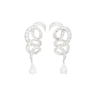 Lot 201 - Graff Pair of White Gold and Diamond Pendant-Earrings