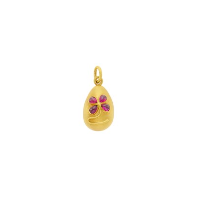 Lot 100 - Michael Perchin for Fabergé Gold and Cabochon Ruby Egg Pendant