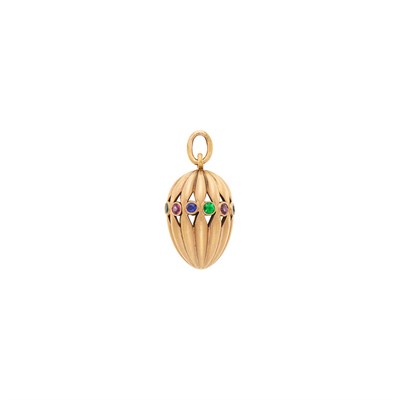 Lot 102 - Fabergé Rose Gold and Colored Stone Egg Pendant
