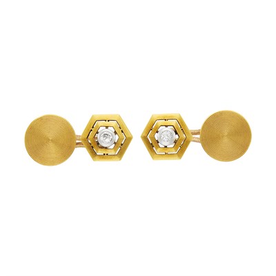 Lot 59 - Cartier Pair of Gold, Platinum and Diamond Cufflinks, France