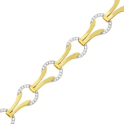 Lot 1142 - Two-Color Gold and Diamond Bracelet