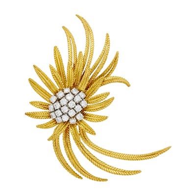 Lot 1163 - Cartier Gold and Diamond Fern Spray Clip-Brooch, France