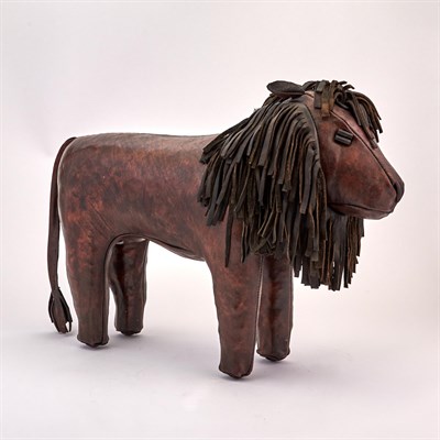 Lot 299 - Leather Lion Foot Stool Height 17 1/2 inches,...