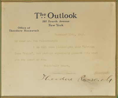 Lot 12 - ROOSEVELT, THEODORE Typed letter signed on...