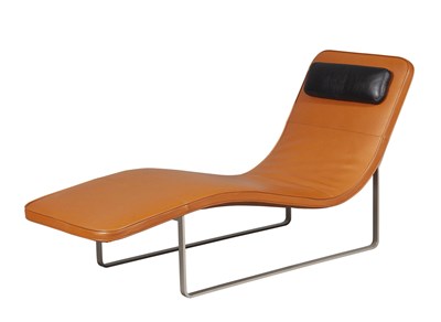 Lot 383 - Jeffrey Bernett for B&B Italia Chromed Metal and Leather Landscape Chaise Longue