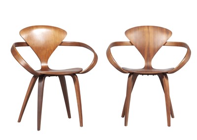 Lot 382 - Pair of Norman Cherner Walnut Pretzel Armchairs