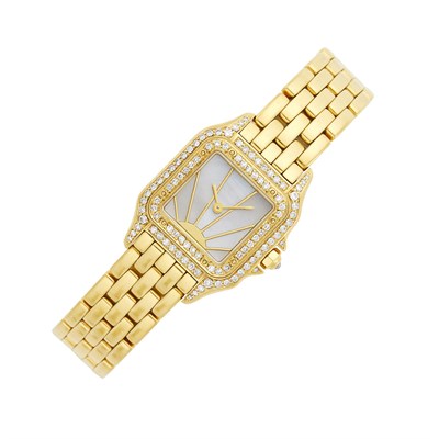 Lot 148 - Cartier Gold, Diamond and Mother-of-Pearl 'Panthère Sunrise' Wristwatch