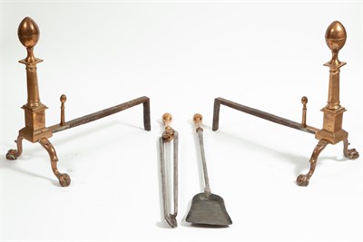 Lot 75 - Pair of Bell Metal Lemon-Top Andirons and Fire...