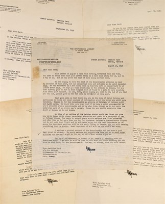 Lot 48 - [ARCTIC]
STEFANSSON, VILHJALMUR. Five typed letters signed to Carolyn Ward, 1933-48.