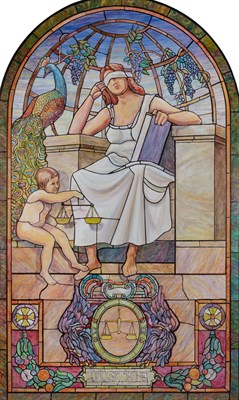 Lot 300 - Richard Haas American, b. 1936 Justice Oil on...