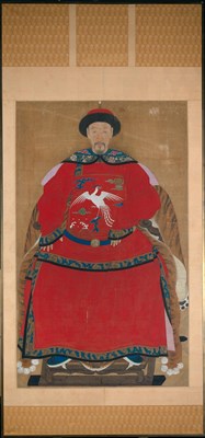 Lot 91 - A Fine and Large Chinese Portrait of a Civil Official in Red Court Robe
