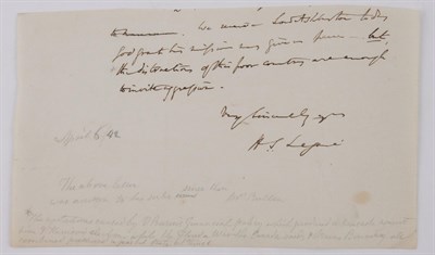 Lot 40 - LEGARE, HUGH SWINTON, as Attorney General of the U.S. Clipped closing of a letter with signature.