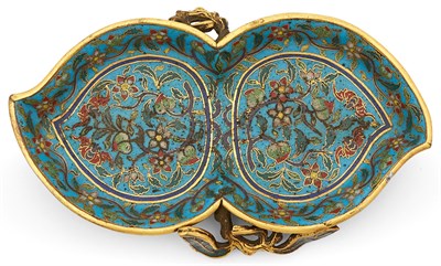 Lot 172 - A Chinese Cloisonne Enamel and Gilt Bronze Double Peach Dish