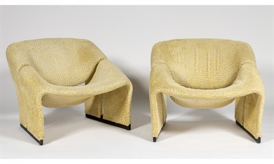Lot 364 - Pair of Pierre Paulin Upholstered and Painted Metal Model F-598 Groovy Chairs