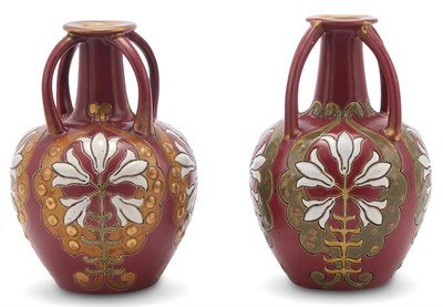 Lot 193 - Pair of Sarreguemines Pottery Vases