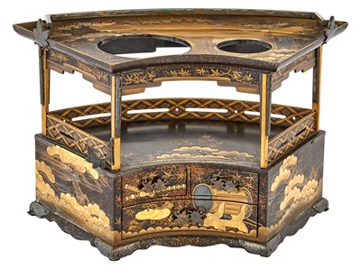 Lot 172 - A Japanese Silver and Lacquer Diminutive Cabinet-Form Case