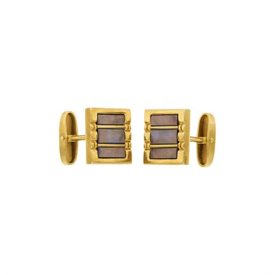 Lot 27 - Van Cleef & Arpels Pair of Gold and Gray Mother-of-Pearl Cufflinks