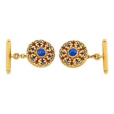 Lot 2071 - Pair of Gold, Enamel and Lapis Cufflinks
