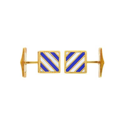 Lot 25 - Bulgari Pair of Gold, Lapis and Mother-of-Pearl Cufflinks