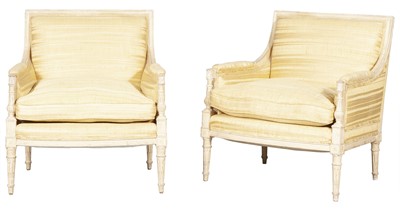 Lot 169 - Pair of Louis XVI Style Painted Wood Bergeres