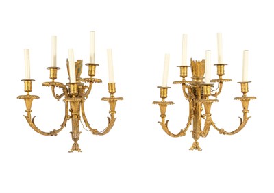 Lot 822 - Pair of Louis XVI Style Gilt Bronze Five-Light...