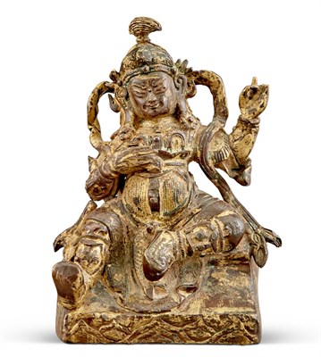 Lot 191 - A Chinese Parcel Gilt Bronze Figure of a Guardian