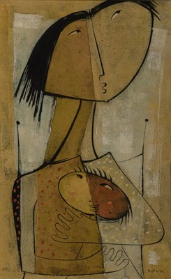 Lot 89 - Angel Botello (1913-1986) GIRL WITH DOLL Color...