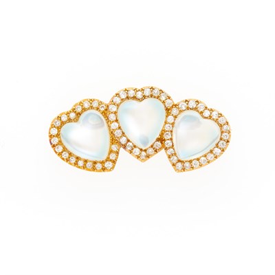 Lot 1067 - Antique Gold, Moonstone and Diamond Brooch