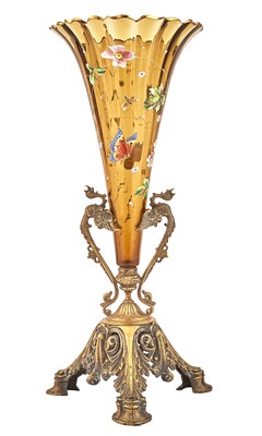 Lot 183 - French Bronze Mounted Enameled Glass Trumpet Vase