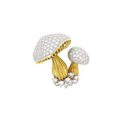 Lot 158 - Gold, Platinum and Diamond Mushroom Clip-Brooch