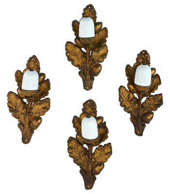 Lot 114 - Pair of Pressed Brass and Glass Sconces Late...