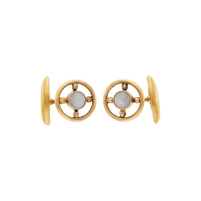 Lot 1133 - Pair of Russian Gold and Moonstone Cufflinks...