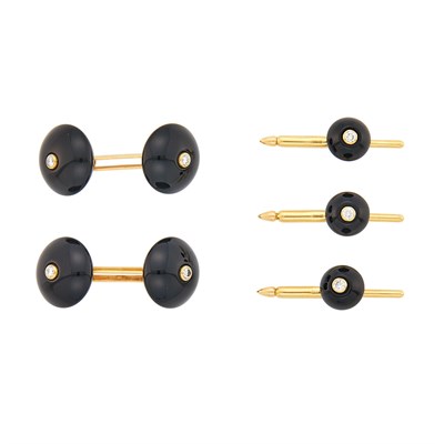 Lot 1287 - Trianon Gold, Black Onyx and Diamond Dress Set