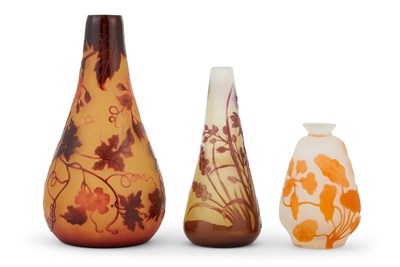 Lot 219 - Three French Art Nouveau Acid-Etched Cameo Glass Vases