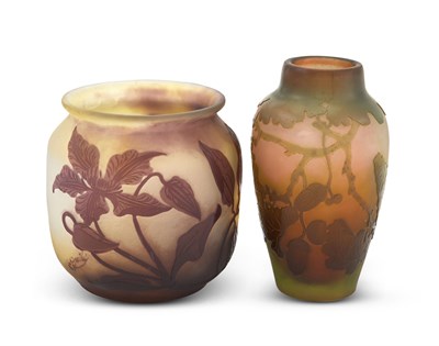 Lot 225 - Two Gallé Acid-Etched Cameo Glass Vases