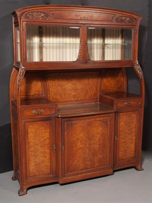 Lot 292 - French Art Nouveau Carved Walnut Chestnut Pattern Buffet Cabinet