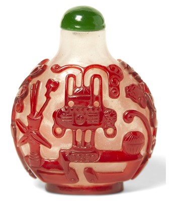 Lot 14 - A Red Glass Overlay Chinese Snuff Bottle